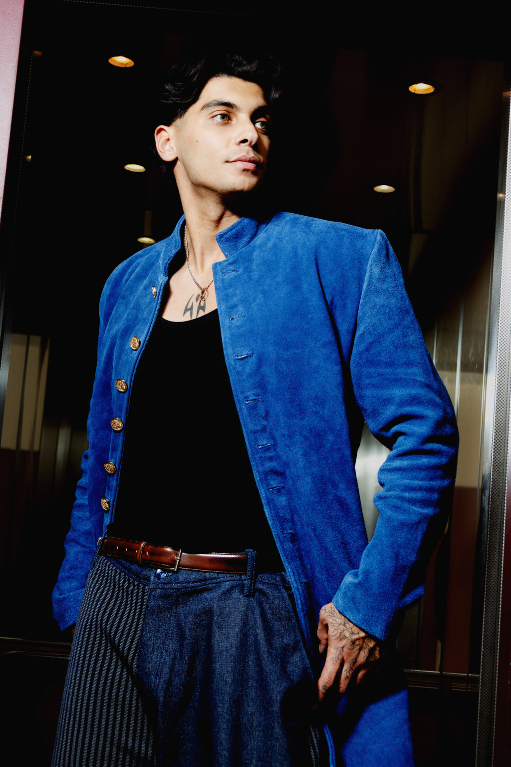 Suede Long Coat, Sapphire