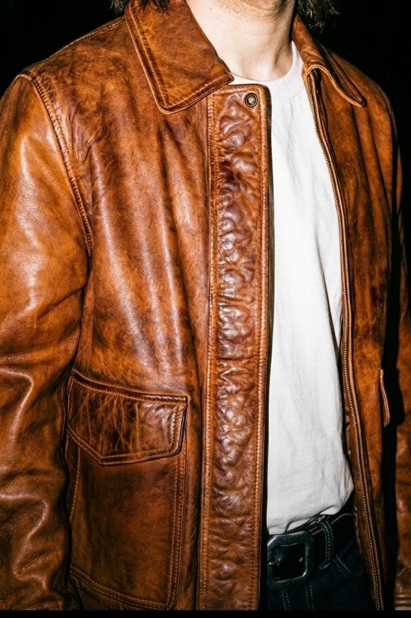 Distressed Leather Field Jacket